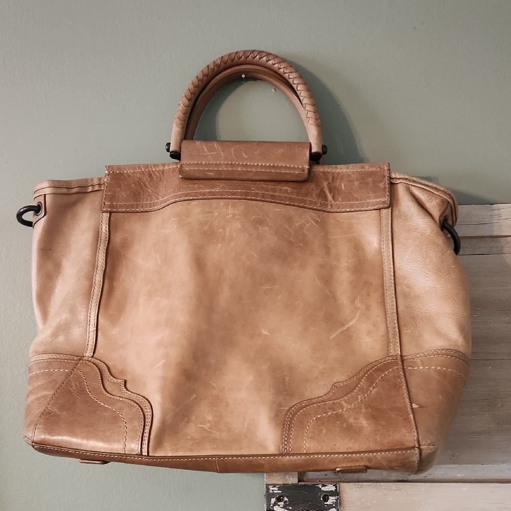 Frye Tan Leather Bag with Striped Interior